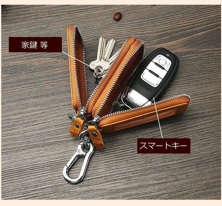スマートキーケース 窓付き スマートキー 2個収納 キーケース 革 車 キーリング 付き レザー メンズ レディース スマートキー 小銭入れ コンパクト 本革