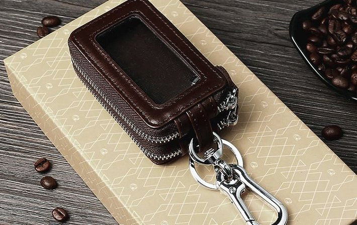 スマートキーケース 窓付き スマートキー 2個収納 キーケース 革 車 キーリング 付き レザー メンズ レディース スマートキー 小銭入れ コンパクト 本革