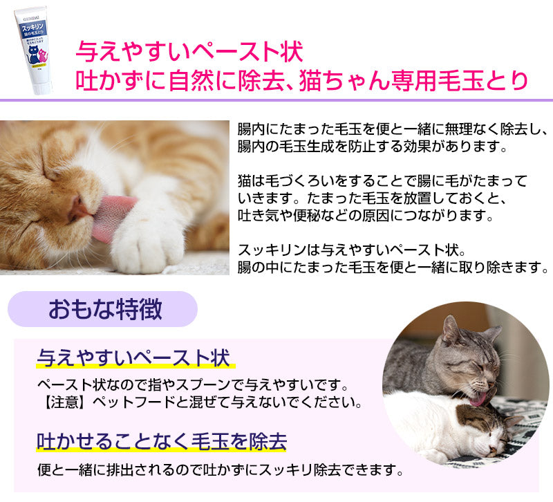 【2個セット】 猫 毛玉ケア 猫の毛玉とり 現代製薬 スッキリン キャットフード ヘアーボール スッキリ除去 毛玉対策 毛玉 形成防止 猫フード ペースト