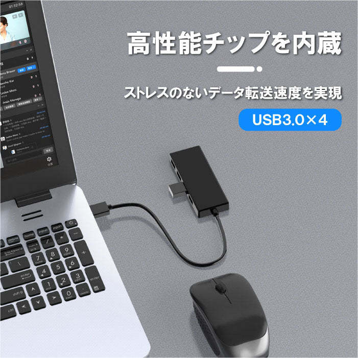 USB ハブ USB-A 4in1 4ポート USB 3.0 5Gbps 高速データ転送 typeA 小型 軽量 薄型 変換 アダプター コンパクト パソコン ノートパソコン