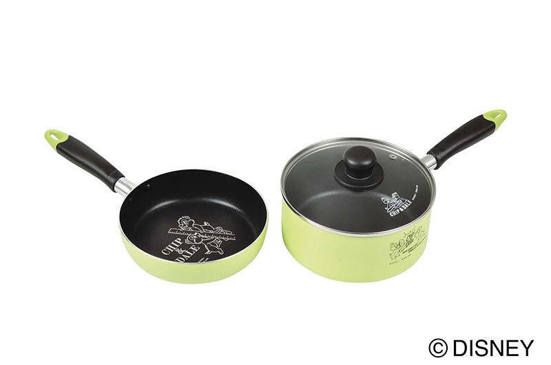 ディズニー ふっ素加工IH対応鍋・フライパン・ガラス蓋3点セット18㎝(チップ&デール/バッジ)