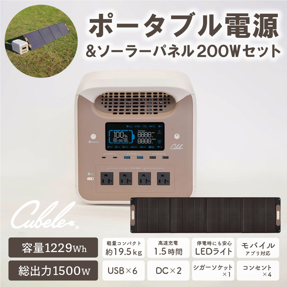 【セット商品】INBES ポータブル電源 1500W ソーラーパネル 200W セット リン酸鉄リチウムイオン電池 USB 6個 コンセント LED シガーソケット 安全 持ち運び 長寿命 高速充電 防災 対策 防災製品等推奨品 認証