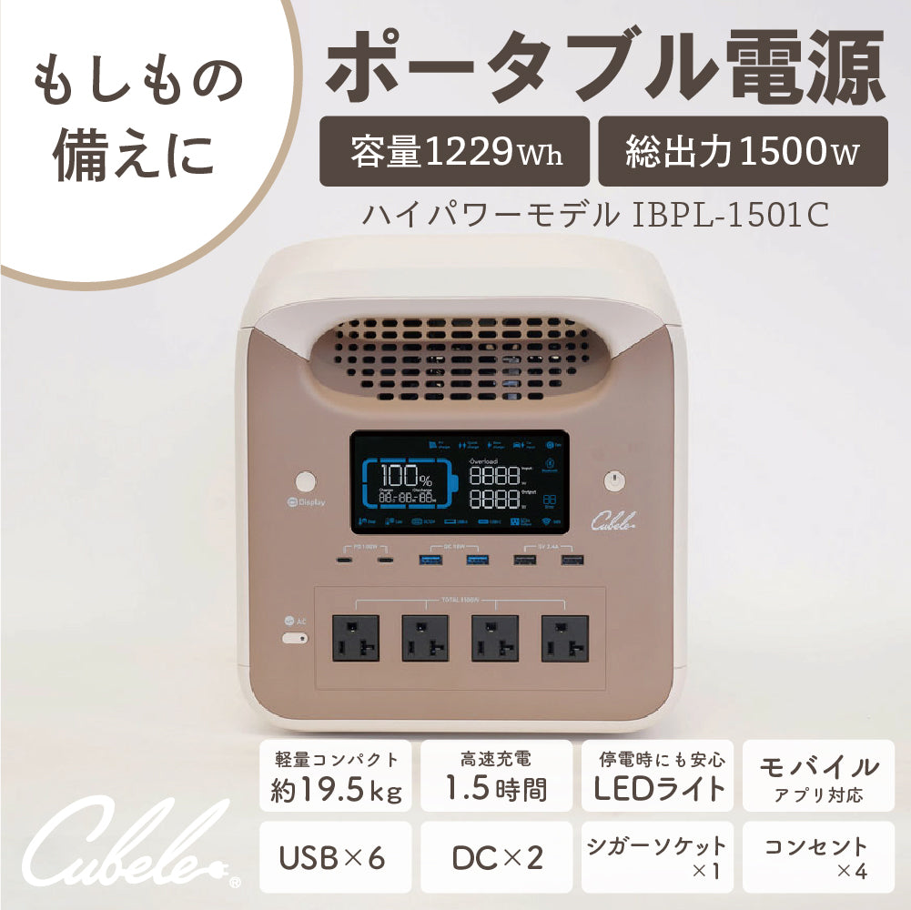 INBES ポータブル電源 リン酸鉄リチウムイオン電池 1500W USB 6個 コンセント LED シガーソケット 安全 持ち運び 長寿命 高速充電 防災 対策 防災製品等推奨品 認証