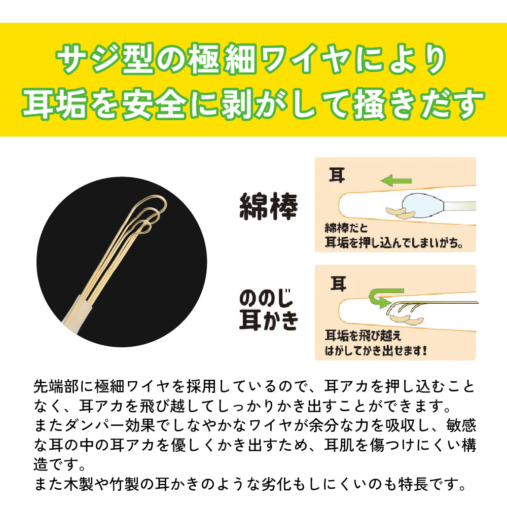 ののじ 耳かき 爽快ソフト耳かき レギュラー スモール 耳掻き 日本製 痛くない 子供 子ども 安全 快適 ワイヤー 耳掃除 用品 介護耳かき 大人 赤ちゃん 小さめ 乾性耳 湿性耳 プチギフト 敬老の日 プレゼント EW-03Gn EWS-03 衛生日用品