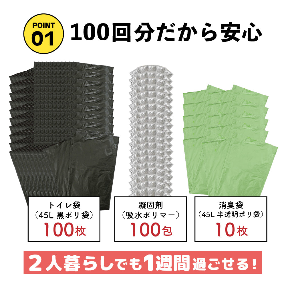 災害用携帯トイレ モラスマイ 100回分 日本製 水なしで使える携帯トイレ 防災グッズ 簡易トイレ 車用トイレ 車載用トイレ 携帯用トイレ 非常用トイレ 断水対策 災害対策 災害用トイレ