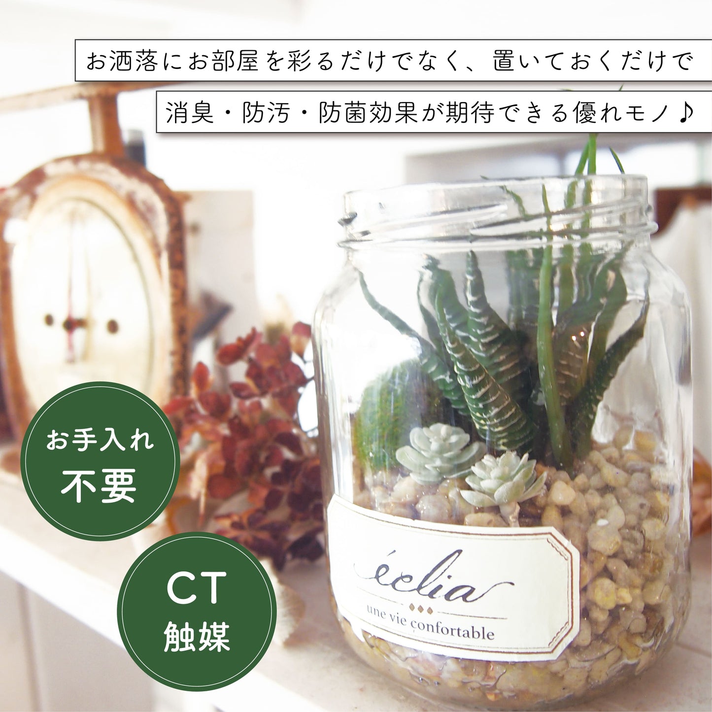 アーティフィシャルグリーン エクリア KISHIMA 消臭 抗菌 CT触媒 フェイク 人工観葉植物 ジャータイプ 多肉 サボテン 造花