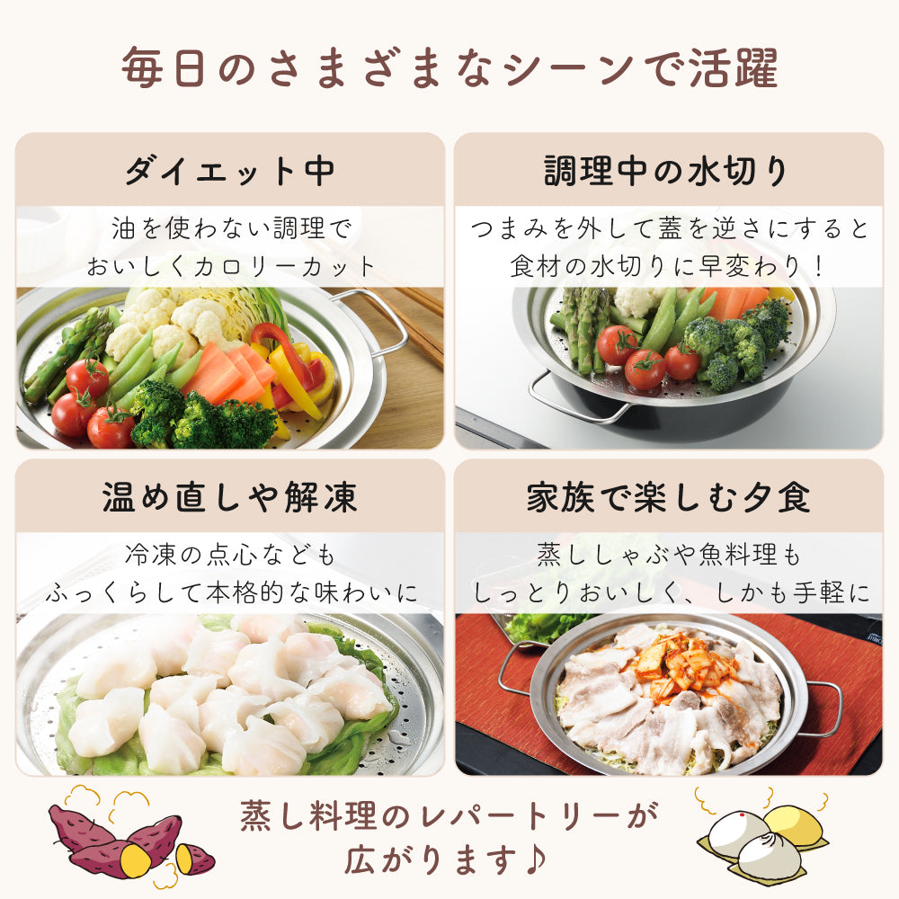 フライパン用 蒸し器 ステンレス 24～26cm対応 ガラス蓋付き スチーマー 蒸し野菜 肉まん シュウマイ 温野菜 パール金属 HC-664