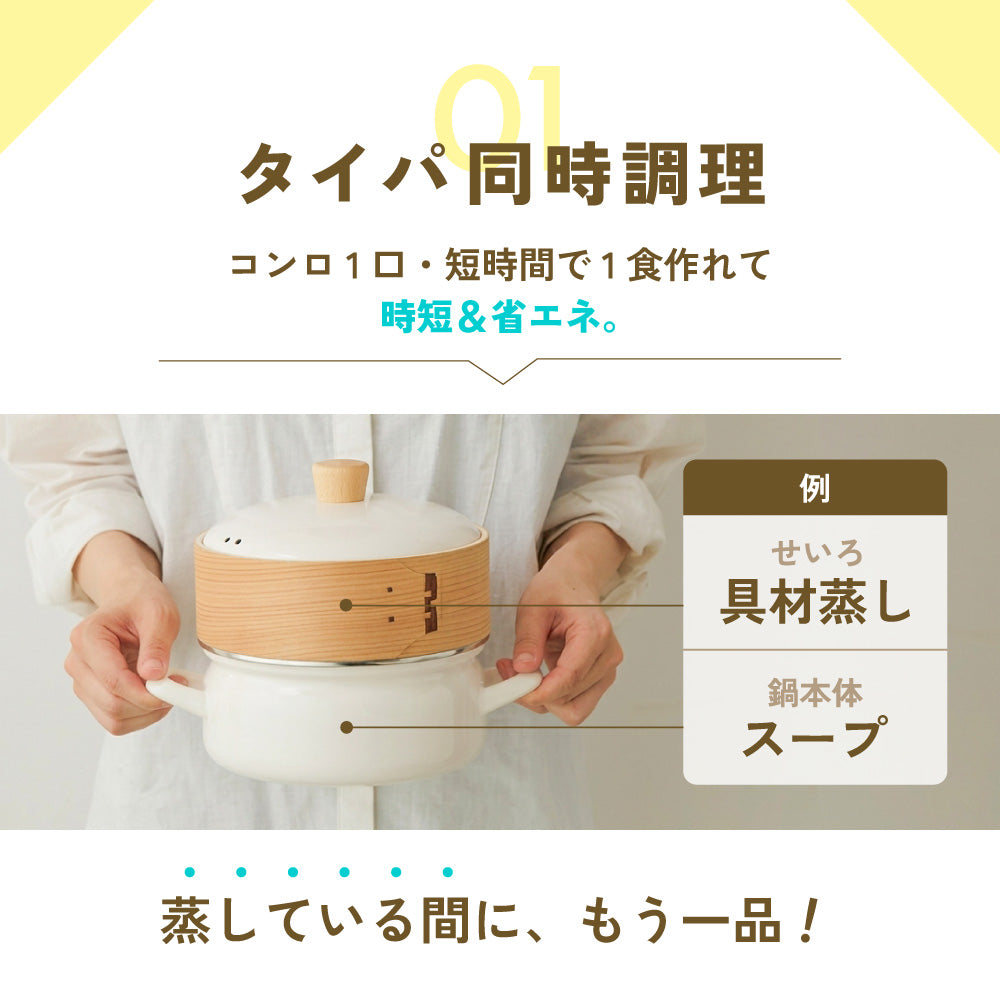 富士ホーロー セイロ付ホーロー鍋 18cm せいろ 蒸し器 蒸し鍋 ホーロー鍋 両手鍋 IH ガス対応 蒸籠 天然木・竹 シリコーンメッシュシート付