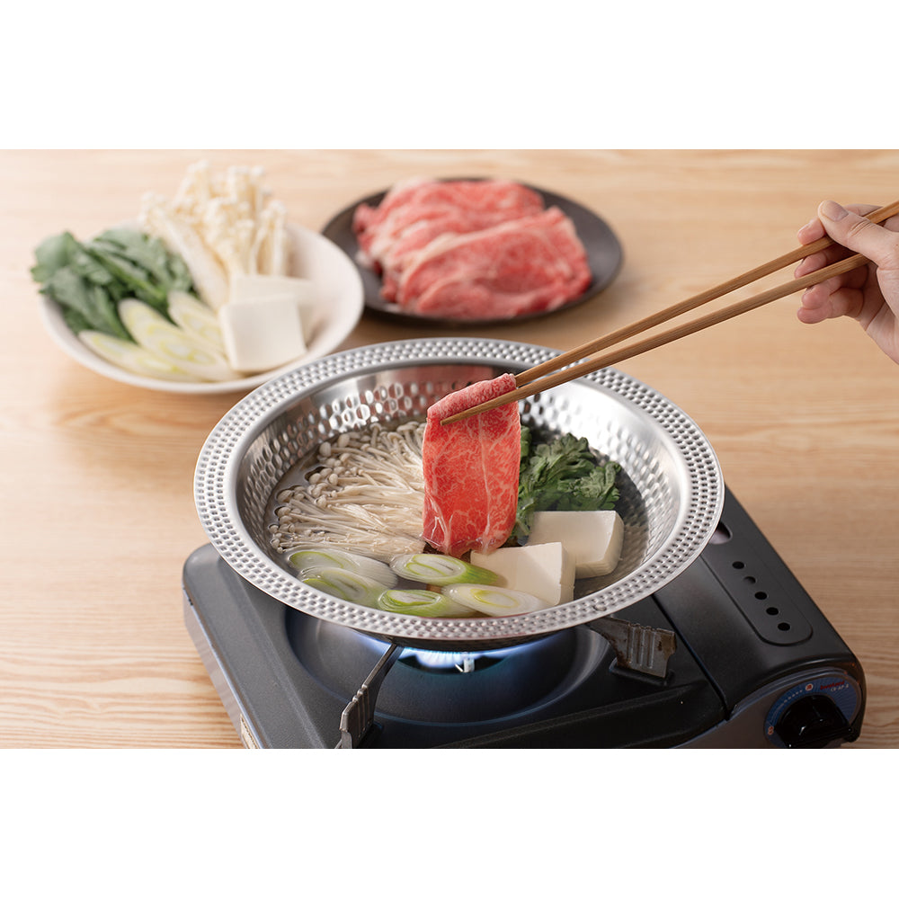 うどんすき鍋 卓上鍋 26cm 和楽庵 ステンレス製 HC-1493 うどん鍋 寄せ鍋 すき焼き鍋 しゃぶしゃぶ鍋 浅型 IH対応 ガス火対応 食洗機対応 パール金属