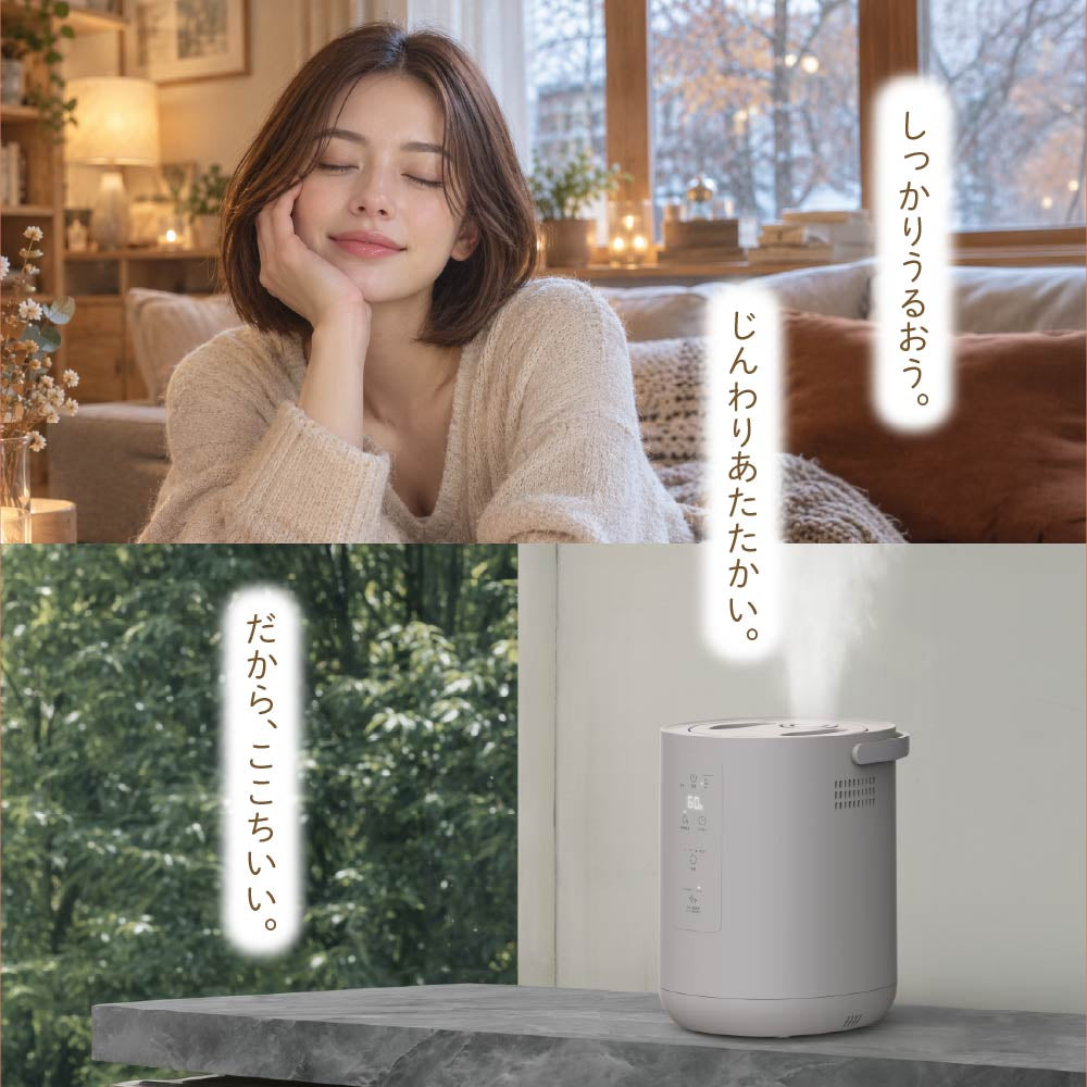 加湿器 スチーム式 3L 大容量 最大19畳対応 お手入れ簡単 上部給水 加熱式加湿器 750ml/h 湿度設定 4段階調節 チャイルドロック 空焚き防止 タイマー フッ素加工 クエン酸洗浄 リビング 寝室 おしゃれ スチームポット スリーアップ ST-T2671