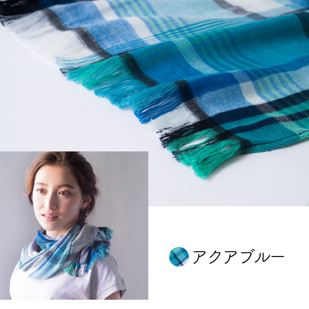 今治 ストール ミクストチェックマフラー 日本製 UVカット 綿 コットン バンブーレーヨン ガーゼストール 薄手 春 夏 マフラー 洗濯可 速乾 チェック ウォッシャブル 日焼け対策 竹繊維 オリム